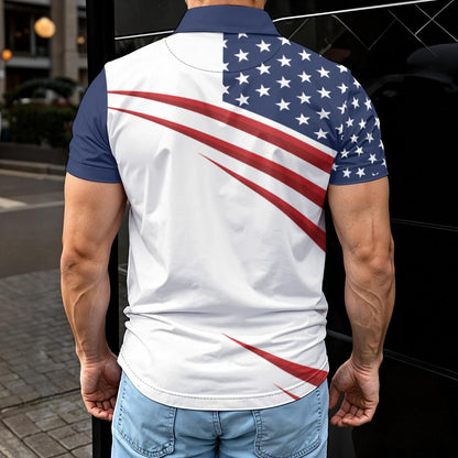 DailyFits Patriotic Christian Cross American Flag Polo Shirt