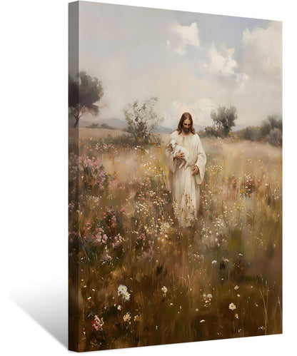 Jesus and the Lamb Canvas Wall Art