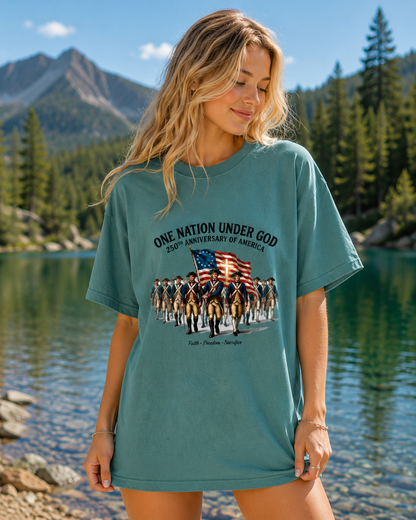 DailyFits One Nation Under God 250th Anniversary of America T-Shirt – Patriotic Christian USA