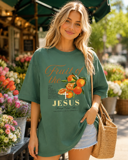 DailyFits Fruit of the Spirit Jesus Shirt, Christian Orange Graphic Tee, Bible Verse Faith T-Shirt