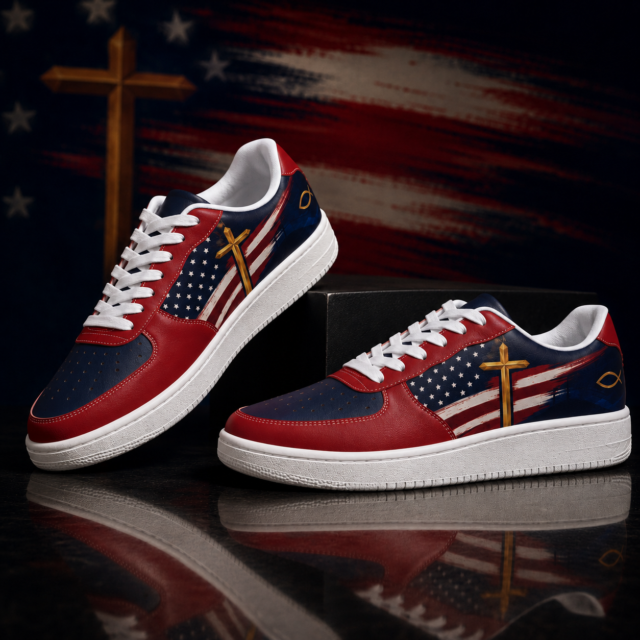 Christian Cross American Flag Patriotic Men's Air Force Shoes