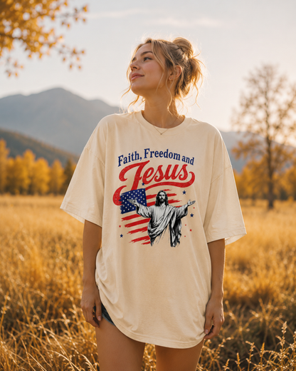 DailyFits Faith, Freedom and Jesus Patriotic Christian T-Shirt