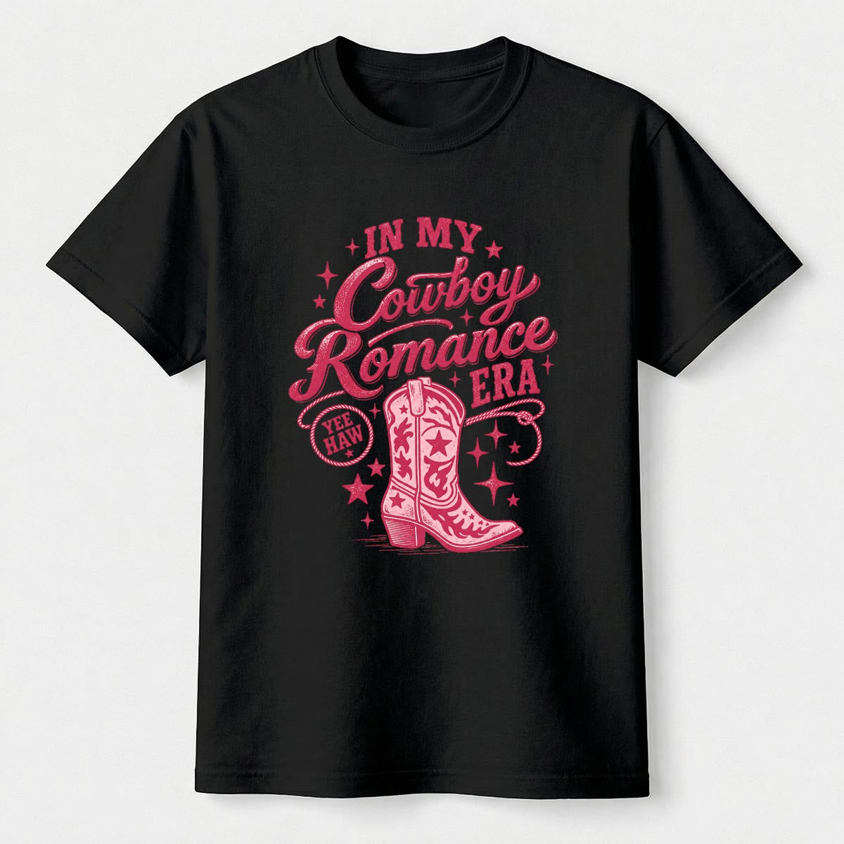 DailyFits In My Cowboy Romance Era Shirt, Pink Cowgirl Boots Graphic Tee, Western Romance T-Shirt