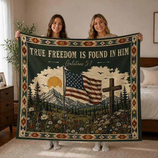DailyFits True Freedom Is Found In Him Galatians 5:1 Christian Patriotic Blanket