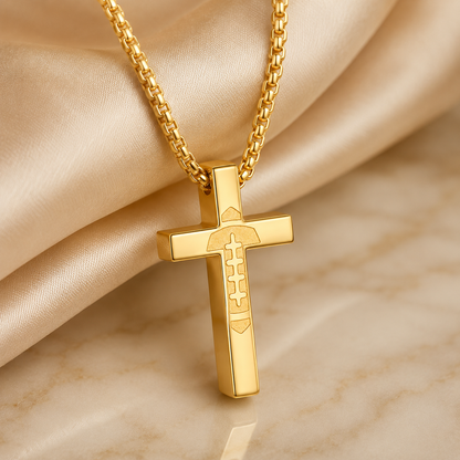 Gold Football Cross Necklace for Boys