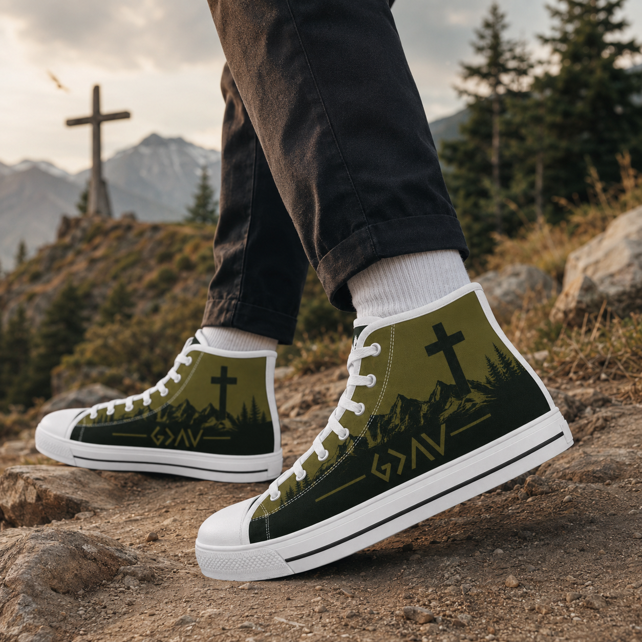 Faith Mountain Cross - Men's Canvas Shoes