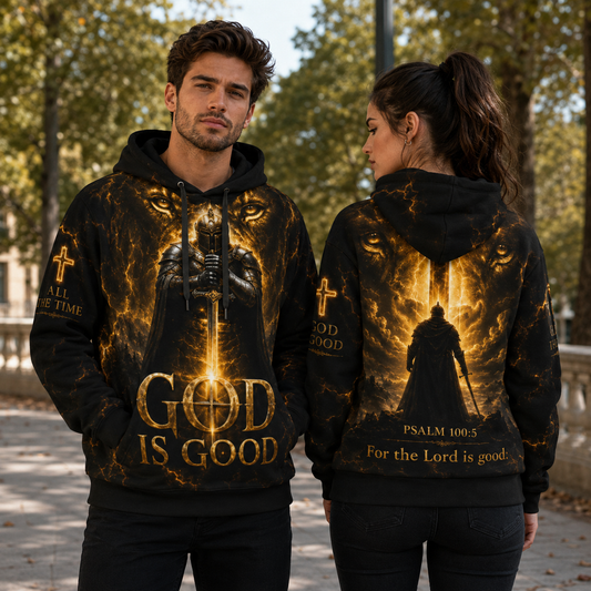 God Is Good Psalm 100:5 Christian Warrior Cotton Hoodie