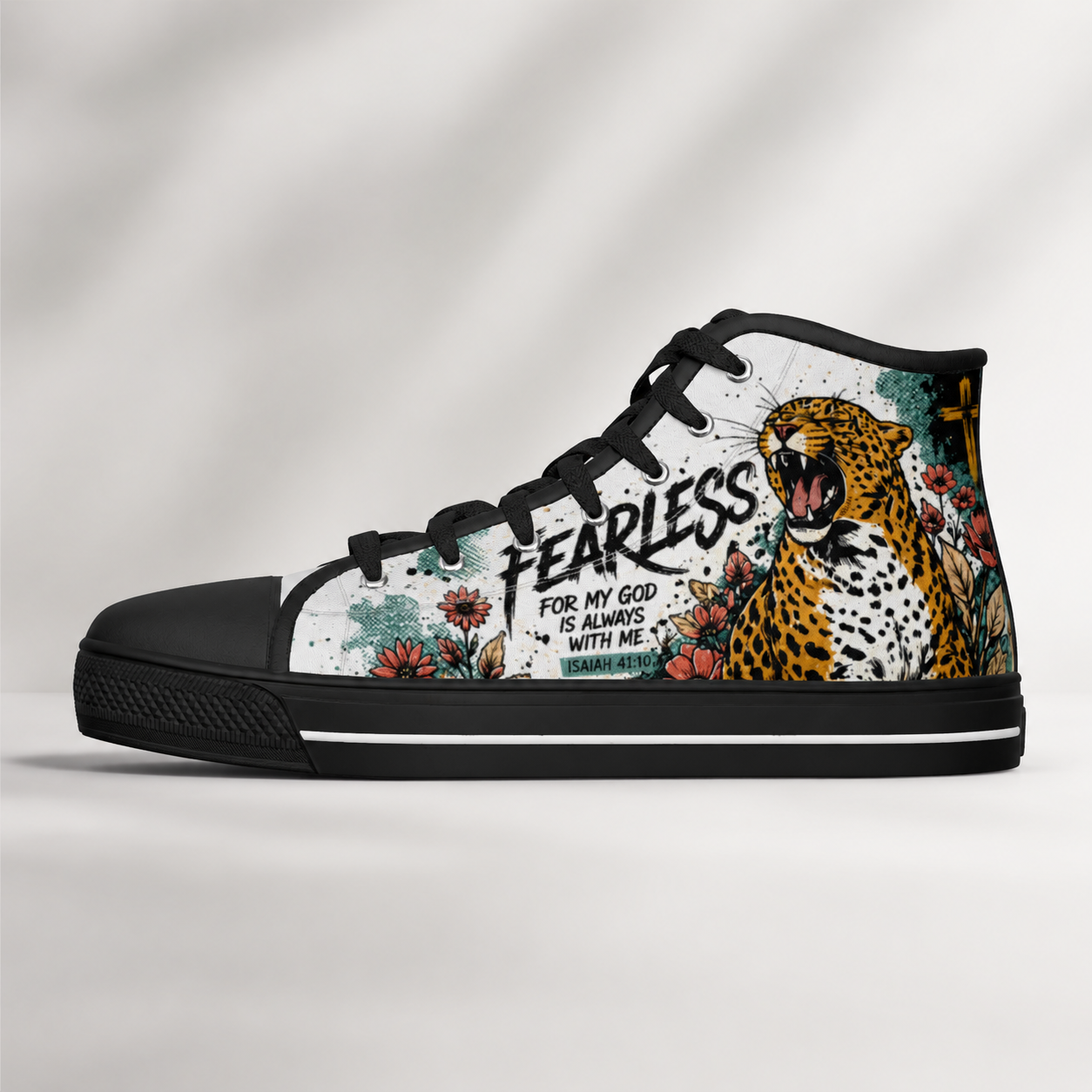 Fearless Isaiah 41:10 Men's Black Sole Canvas Shoes