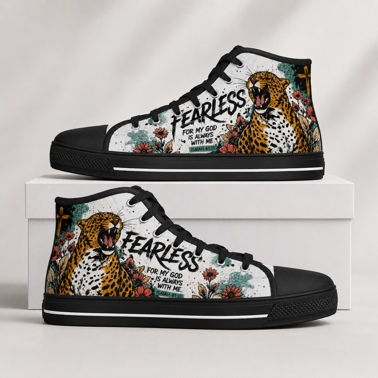 Fearless Isaiah 41:10 Men's Black Sole Canvas Shoes