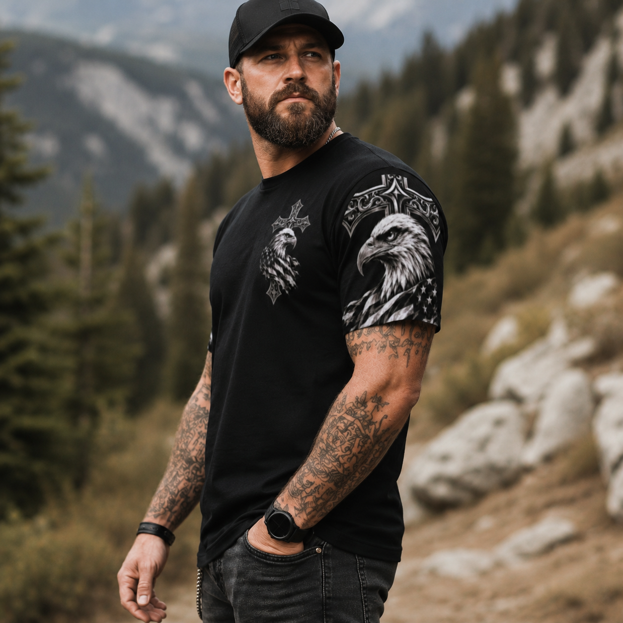 Jesus Christ & The Veteran Christian Patriotic Eagle Performance T-Shirt