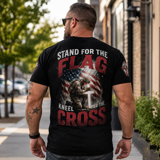 Stand for the Flag Kneel for the Cross Christian Veteran T-Shirt