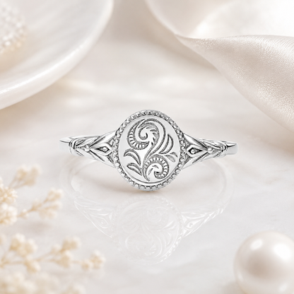 Stainless Steel Leaf Flower Signet Ring