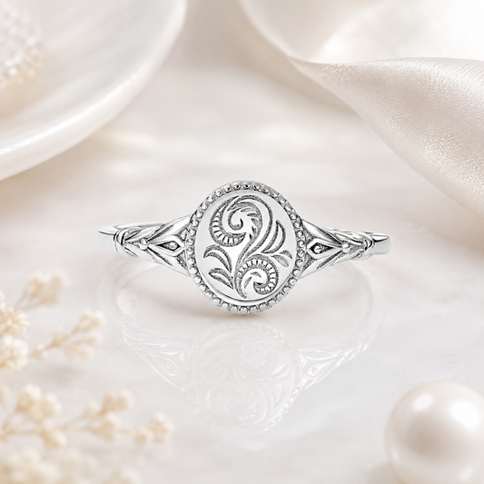 Stainless Steel Leaf Flower Signet Ring