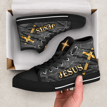 Christian Jesus Walk by Faith Men's Black Sole Canvas Shoes