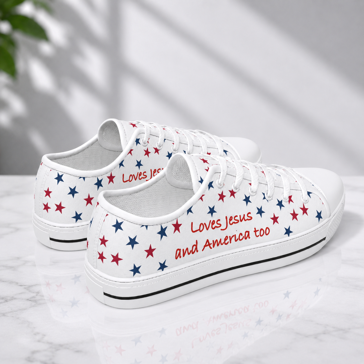 Christian Patriotic Loves Jesus and America Too Women's White Sole Canvas Shoes