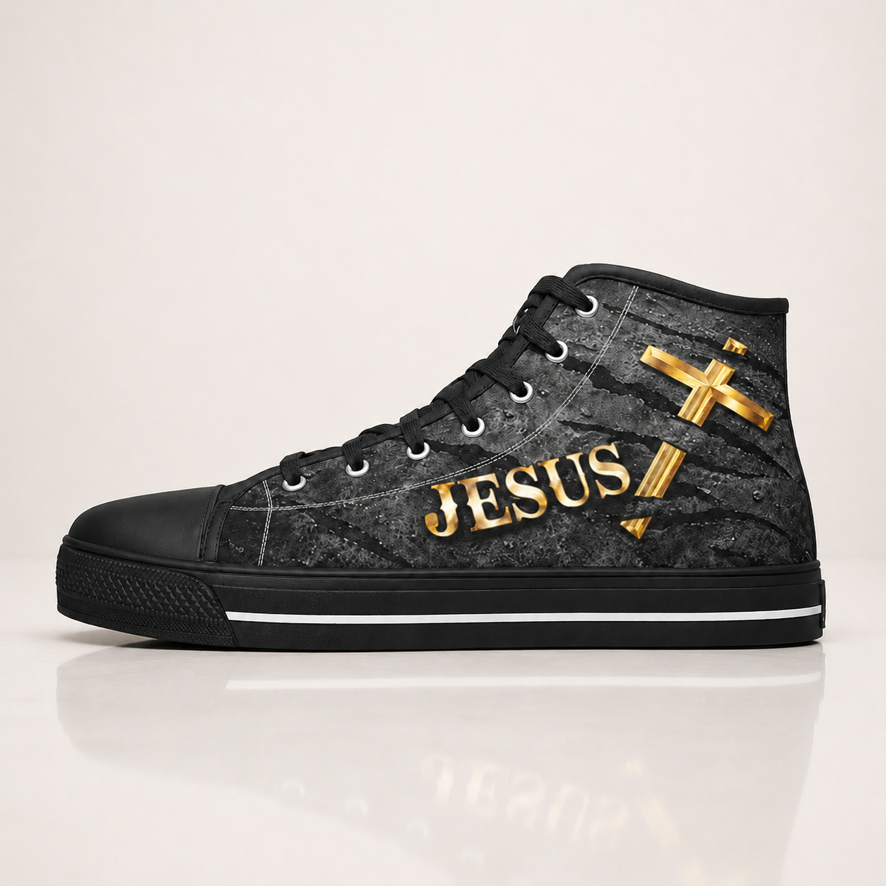 Christian Jesus Walk by Faith Men's Black Sole Canvas Shoes
