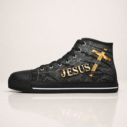 Christian Jesus Walk by Faith Men's Black Sole Canvas Shoes