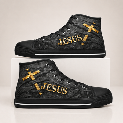 Christian Jesus Walk by Faith Men's Black Sole Canvas Shoes