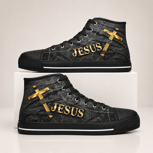 Christian Jesus Walk by Faith Men's Black Sole Canvas Shoes