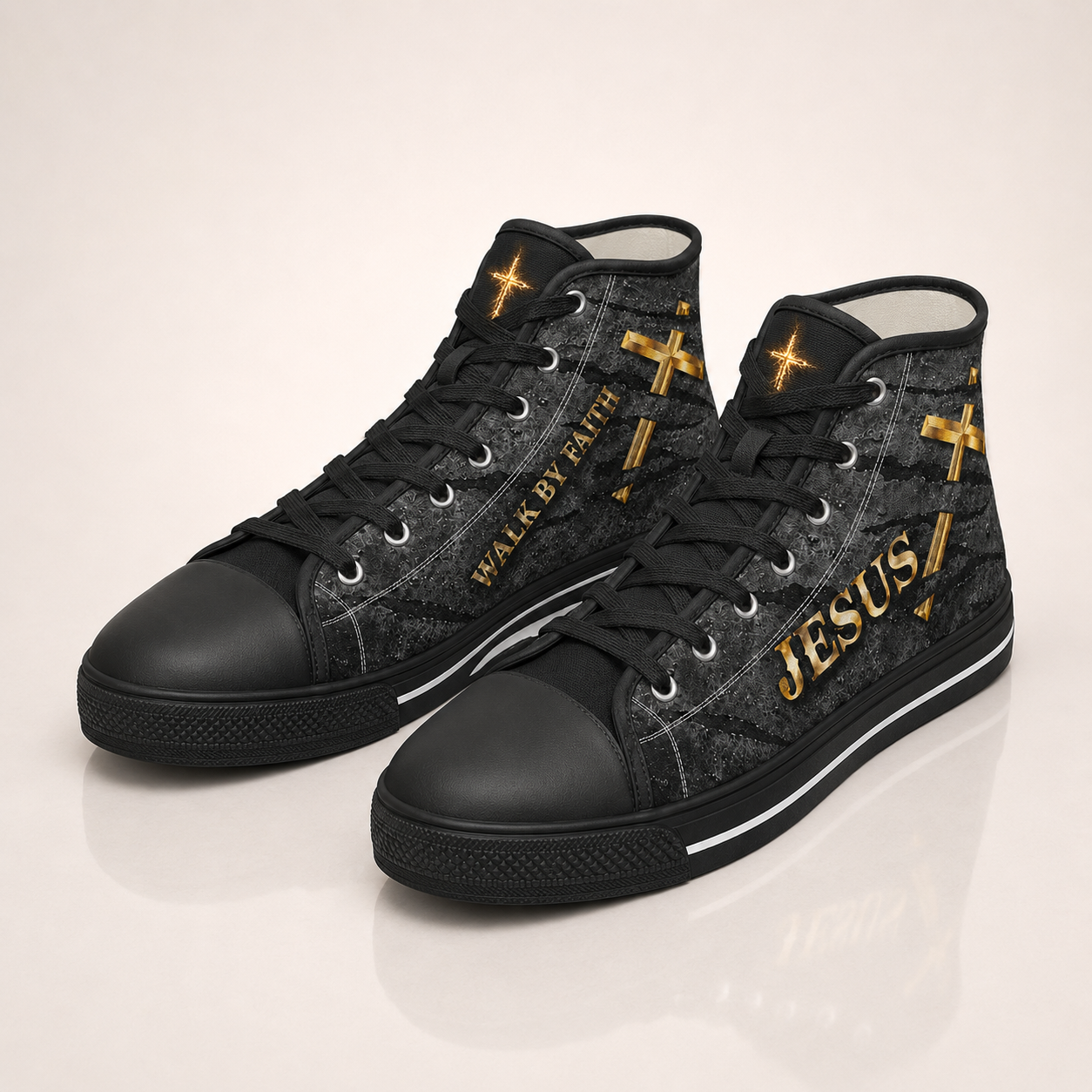 Christian Jesus Walk by Faith Men's Black Sole Canvas Shoes