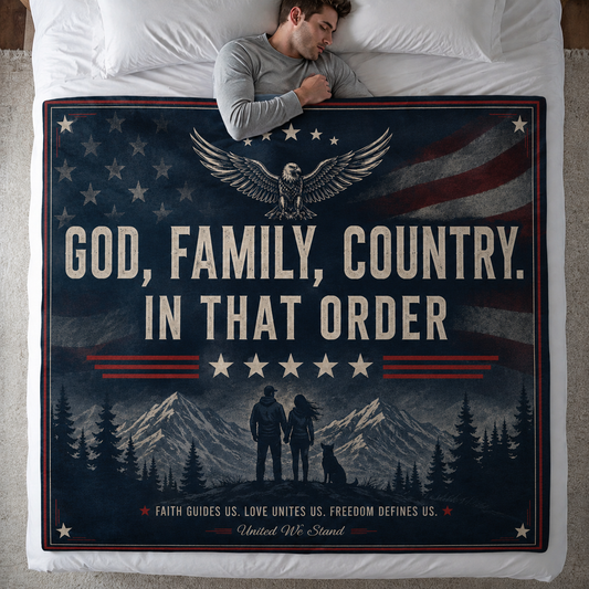 DailyFits God Family Country In That Order Patriotic Christian Blanket