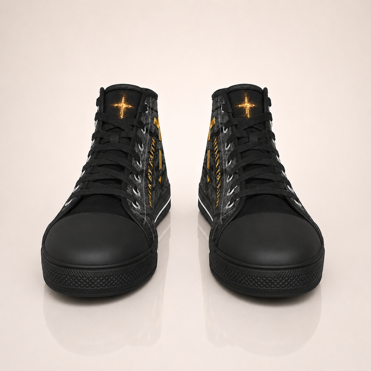 Christian Jesus Walk by Faith Men's Black Sole Canvas Shoes