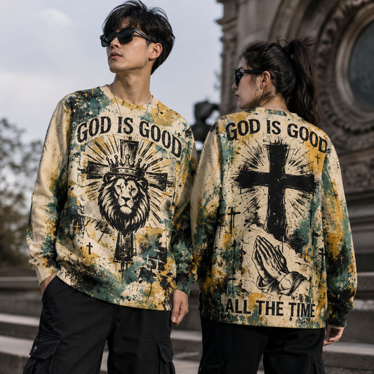God Is Good Lion Cross Christian Crewneck Sweatshirt