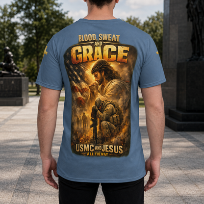 Blood Sweat and Grace USMC Christian Veteran T-Shirt