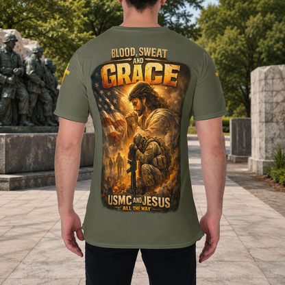 Blood Sweat and Grace USMC Christian Veteran T-Shirt