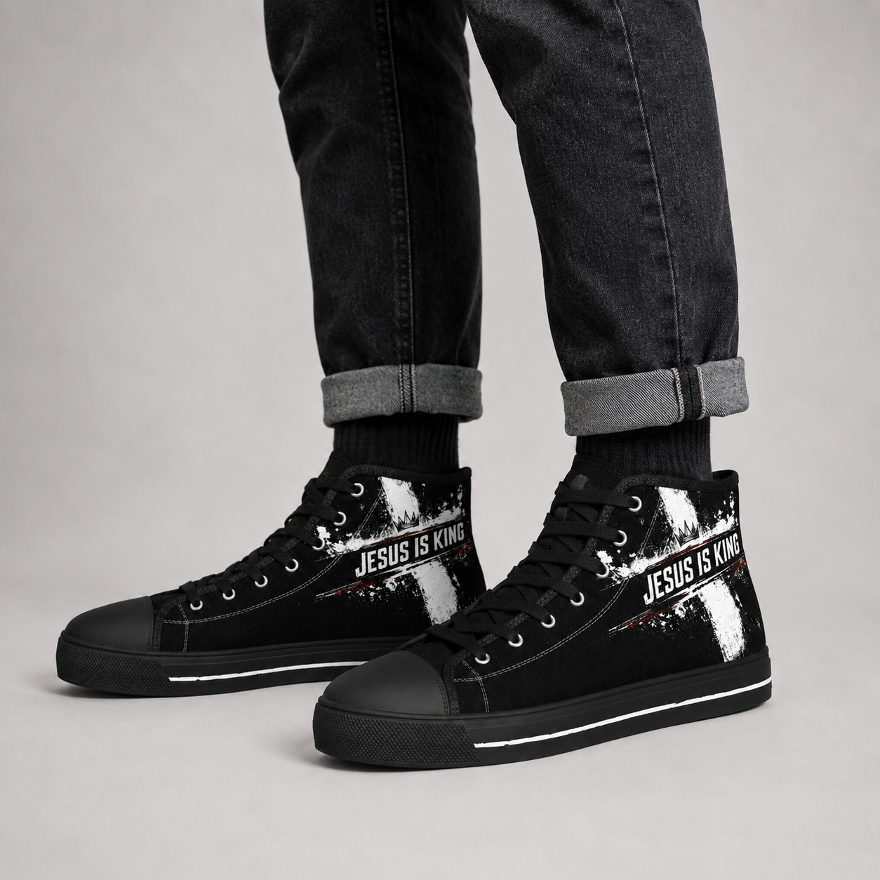 Jesus Is King Cross Men's Black Sole Canvas Shoes