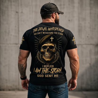 The Devil Whispered I Am the Storm Christian Veteran T-Shirt