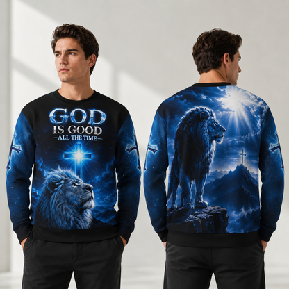 God Is Good All The Time Lion of Judah Christian Blue Sweatshirt