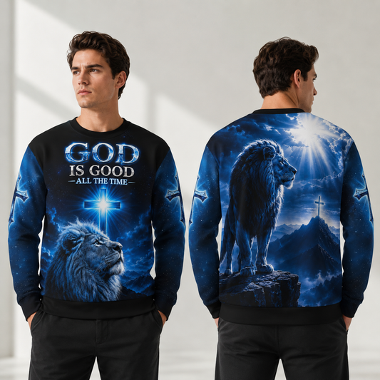 God Is Good All The Time Lion of Judah Christian Blue Sweatshirt