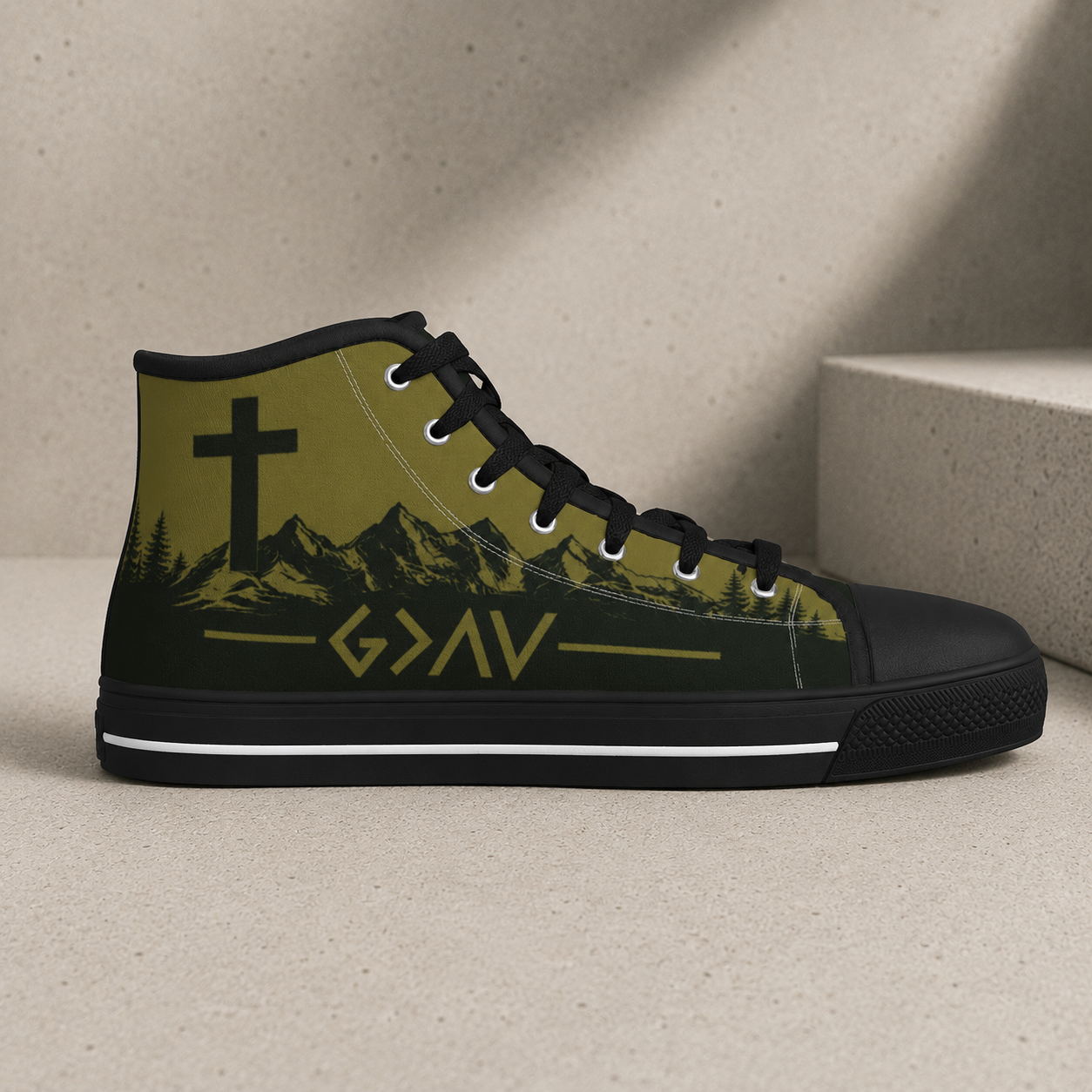 Faith Mountain Cross - Men's Black Sole Canvas Shoes