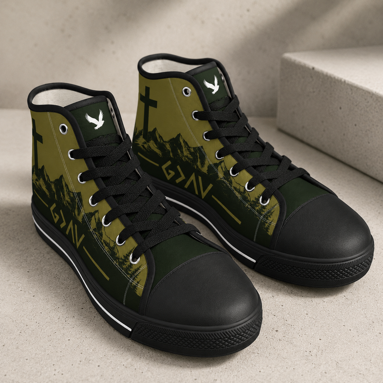 Faith Mountain Cross - Men's Black Sole Canvas Shoes