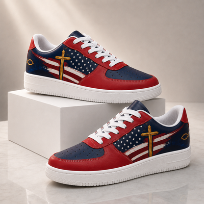 Christian Cross American Flag Patriotic Men's Air Force Shoes