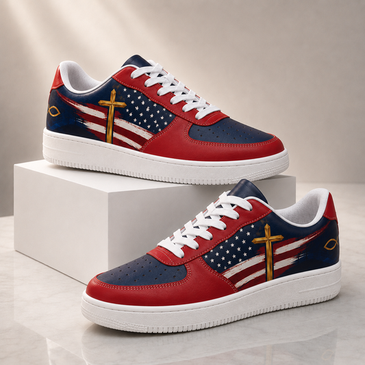 Christian Cross American Flag Patriotic Men's Air Force Shoes