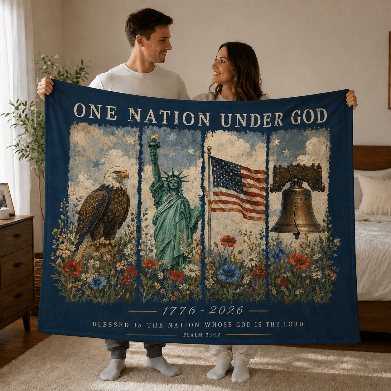 DailyFits One Nation Under God Patriotic American Eagle Liberty Blanket