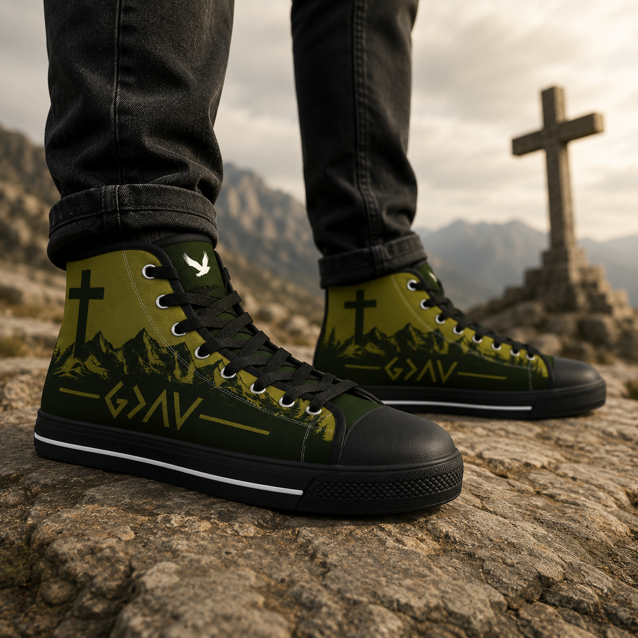 Faith Mountain Cross - Men's Black Sole Canvas Shoes