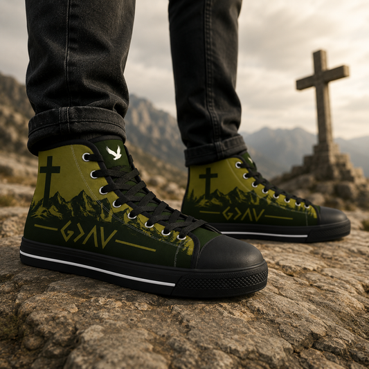 Faith Mountain Cross - Men's Black Sole Canvas Shoes