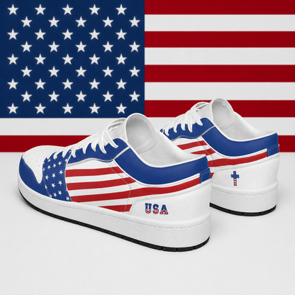 Christian Cross Patriotic - Men's Low State Leather Stitching Shoes