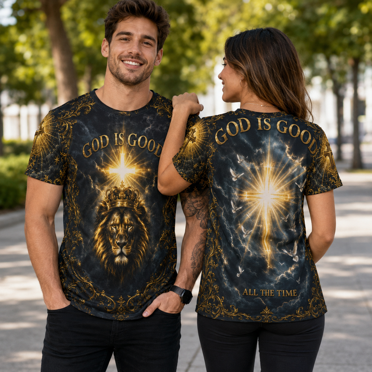 God Is Good All The Time Lion Crown Christian Mesh T-Shirt