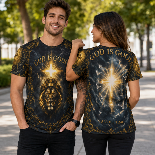 God Is Good All The Time Lion Crown Christian Mesh T-Shirt