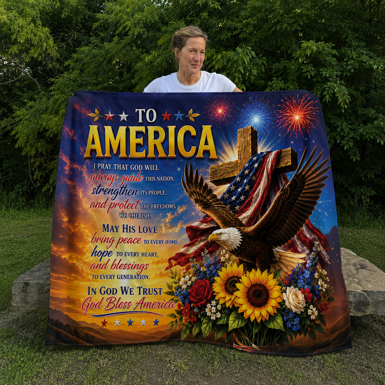 DailyFits God Bless America Christian Patriotic Eagle Blanket