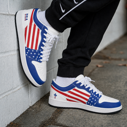 Christian Cross Patriotic - Men's Low State Leather Stitching Shoes