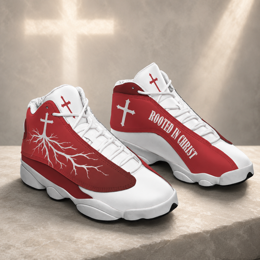 Rooted In Christ Cross Christian - Men's Curved Basketball Shoes With Thick Soles