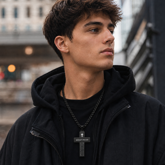 Serenity Prayer Cross Necklace for Men