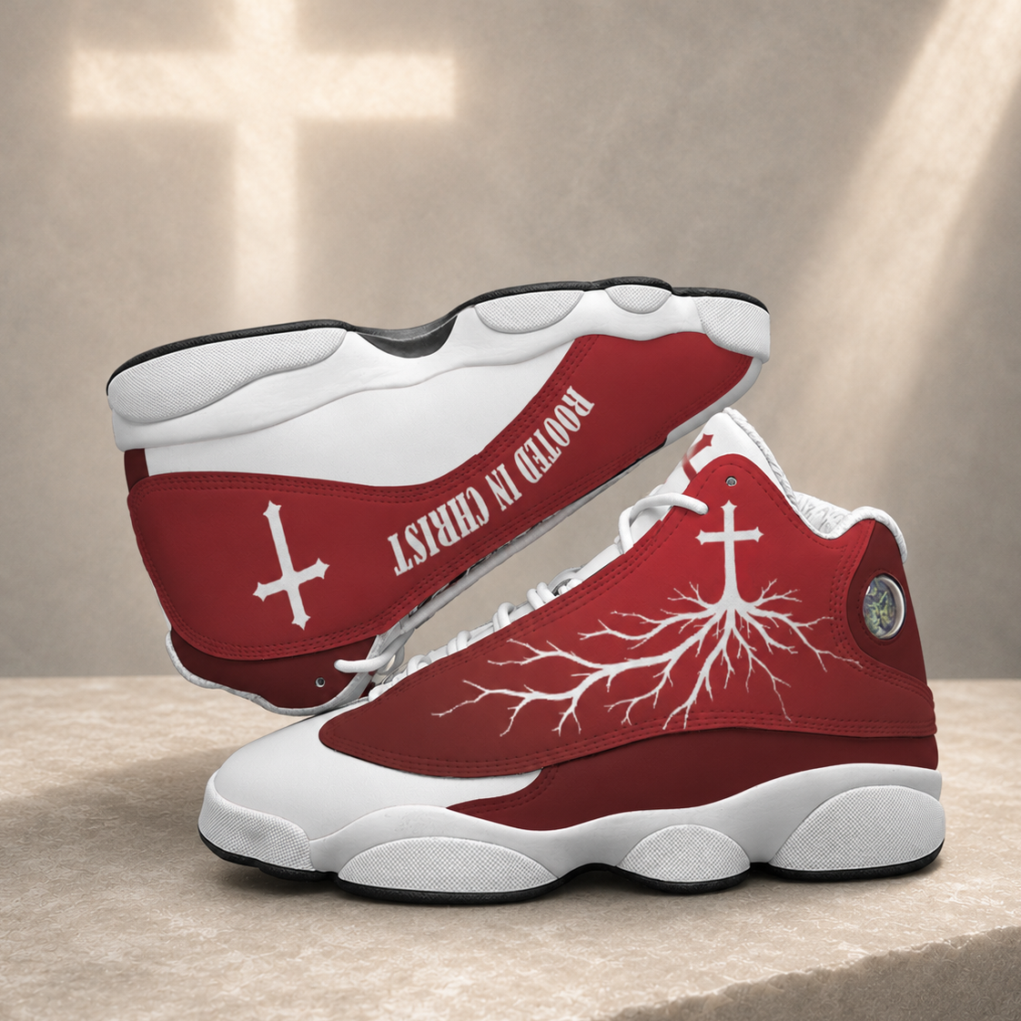 Rooted In Christ Cross Christian - Men's Curved Basketball Shoes With Thick Soles