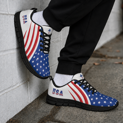 Christian Cross Patriotic - All-Over Print Men's Sports Shoes With Black Sole