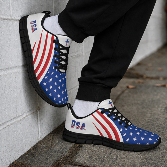 Christian Cross Patriotic - All-Over Print Men's Sports Shoes With Black Sole